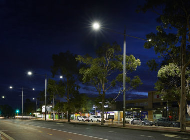 Joondalup City Centre night photo showing the Mondoluce supplied lighting